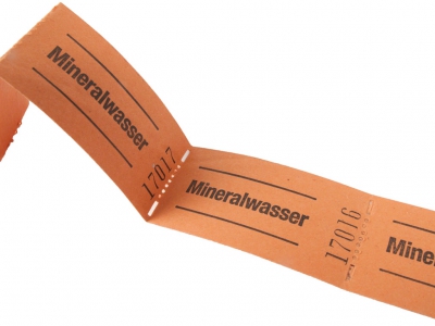 Rollen-Wertmarken, 1000 Abrisse, mit Aufdruck Mineralwasser, orange