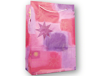 Geschenktüte Weihnachten, Sterne, 195 x 280 mm, pink/violett