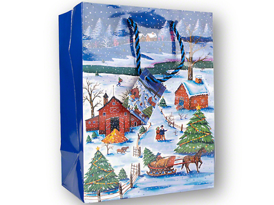 Geschenktüte Weihnachten, Winterlandschaft, 177 x 228 mm, blau