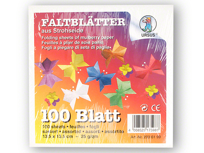 Origami Faltblätter, 13,5 x 13,5 cm, Strohseide 25g/m², P/100 Blatt, farbig sortiert