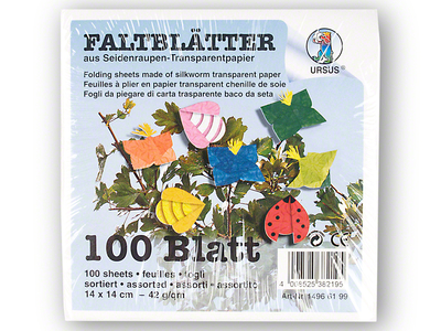 Origami Faltblätter aus Seidenraupen-Transparentpapier, 14 x 14 cm, 42g/m², P/100 Blatt, farbig sortiert
