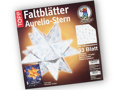 Origami Faltblätter, 20 x 20 cm, 110g/m², Aurelio-Stern "Eisblumen", weiß/blau, P/33 Blatt
