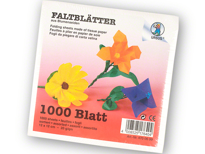 Origami Faltblätter, 12 x 12 cm, Blumenseide, 20/gm², P/1000 Blatt, farbig sortiert