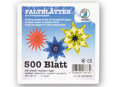 Origami Faltblätter, 10 x 10 cm, transparent, 42g/m², P/500 Blatt, farbig sortiert