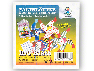 Origami Faltblätter, 10 x 10 cm, 90g/m², P/100 Blatt, mit Streifen und Pünktchen, farbig sortiert