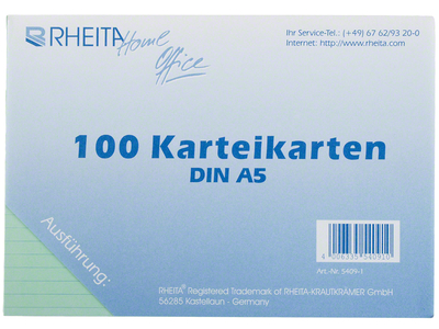 Rheita Karteikarten DIN A5, P/100 Stück, liniert, grün