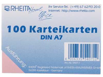 Rheita Karteikarten DIN A7, P/100 Stück, blanko, rosa