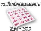 Aufklebenummern selbstklebend, ablösbar, 201-300