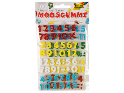 Moosgummi Glitter-Sticker, P/100 Zahlen, farbig sortiert