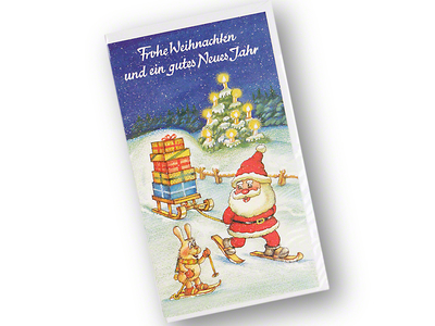 Weihnachtskarte mit Umschlag, Nikolaus am Skifahren, 8,5 x 15 cm