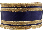 Dekoband mit Drahtkante,dunkelblau, mit goldenen Streifen, 2 m x 4 cm