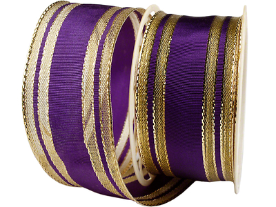 Dekoband mit Drahtkante, violett, mit goldenen Streifen, 2 m x 4 cm
