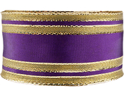 Dekoband mit Drahtkante, violett, mit goldenen Streifen, 2 m x 4 cm