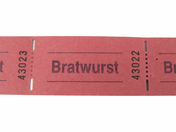 Rollen-Wertmarken,  3 x 1000 Abrisse, mit Aufdruck "Bratwurst", rot