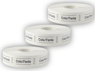 Rollen-Wertmarken,  3 x 1000 Abrisse, mit Aufdruck "Cola/Fanta", weiss