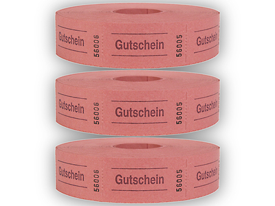 Rollen-Wertmarken,  3 x 1000 Abrisse, mit Aufdruck "Gutschein", rot