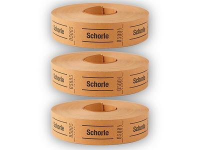 Rollen-Wertmarken, 3 x 1000 Abrisse, mit Aufdruck "Schorle", orange