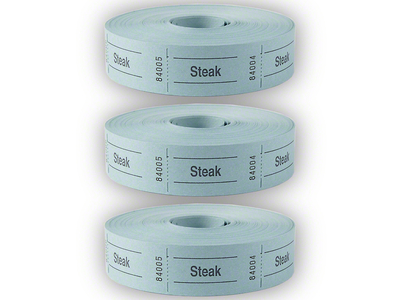 Rollen-Wertmarken, 3 x 1000 Abrisse, mit Aufdruck "Steak", blau