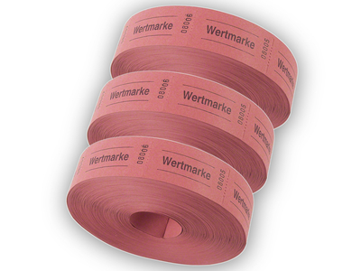 Rollen-Wertmarken, 3 x 1000 Abrisse, mit Aufdruck "Wertmarke", rot