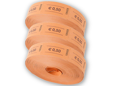 Rollen-Wertmarken, 3 x 1000 Abrisse, mit Aufdruck 0,50 ?, orange