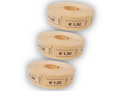 Rollen-Wertmarken, 3 x 1000 Abrisse, mit Aufdruck 1,50 €, gelb