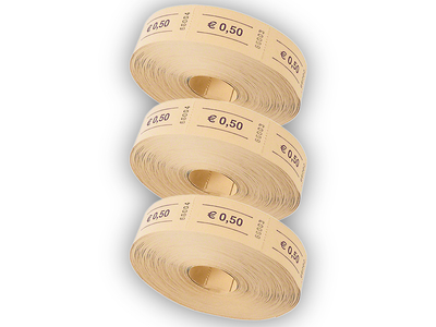 Rollen-Wertmarken, 3 x 1000 Abrisse, mit Aufdruck 0,50 €, gelb