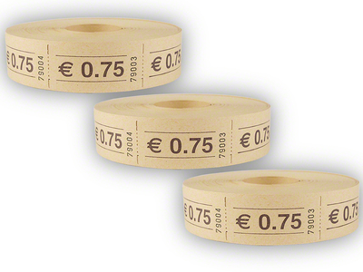 Rollen-Wertmarken, 3 x 1000 Abrisse, mit Aufdruck 0,75 €, gelb