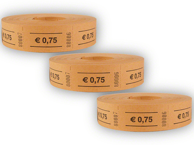 Rollen-Wertmarken, 3 x 1000 Abrisse, mit Aufdruck 0,75 €, orange
