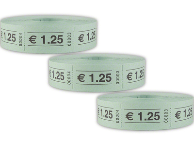 Rollen-Wertmarken, 3 x 1000 Abrisse, mit Aufdruck 1,25 €, grün