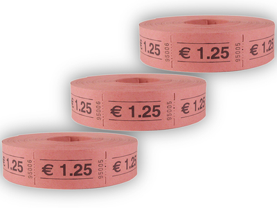 Rollen-Wertmarken, 3 x 1000 Abrisse, mit Aufdruck 1,25 €, rot