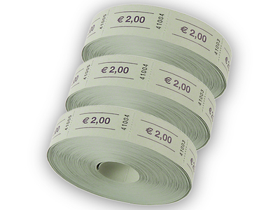 Rollen-Wertmarken, 3 x 1000 Abrisse, mit Aufdruck 2,00 €, grün