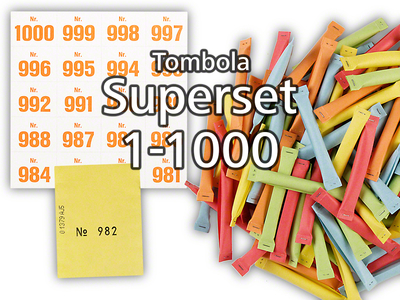 Tombola Superset Sicherheitslose Gewinne & Aufklebenummern 1-1000