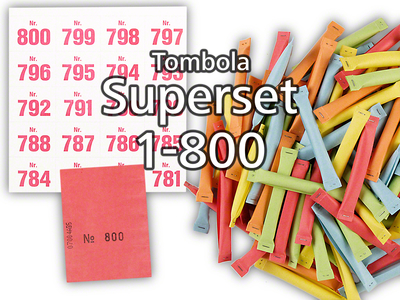 Tombola Superset Sicherheitslose Gewinne & Aufklebenummern 1-800
