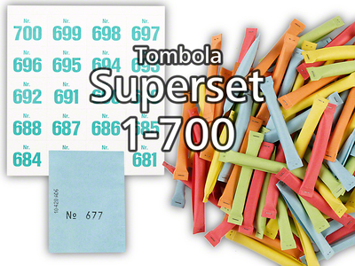 Tombola Superset Sicherheitslose Gewinne & Aufklebenummern 1-700