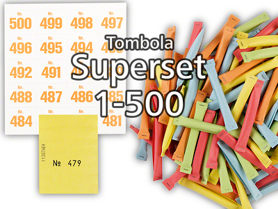 Tombola Superset Sicherheitslose Gewinne & Aufklebenummern 1-500