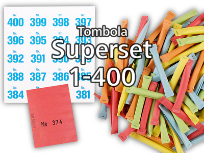 Tombola Superset Sicherheitslose Gewinne & Aufklebenummern 1-400