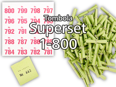 Tombola Superset Röllchenlose grün Gewinne & Aufklebenummern 1-800