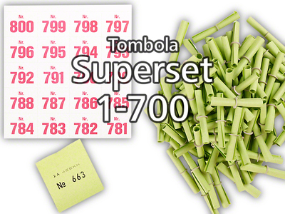 Tombola Superset Röllchenlose grün Gewinne & Aufklebenummern 1-700