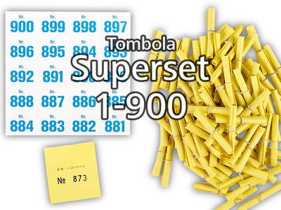 Tombola Superset Röllchenlose gelb Gewinne & Aufklebenummern 1-900