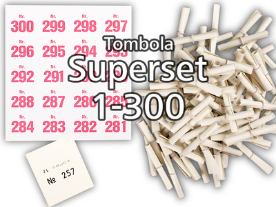 Tombola Superset Röllchenlose weiss Gewinne & Aufklebenummern 1-300