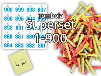 Tombola Superset Röllchenlose bunt gemischt Gewinne & Aufklebenummern 1-900