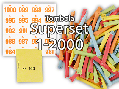 Tombola Superset Sicherheitslose Gewinne & Aufklebenummern 1-2000